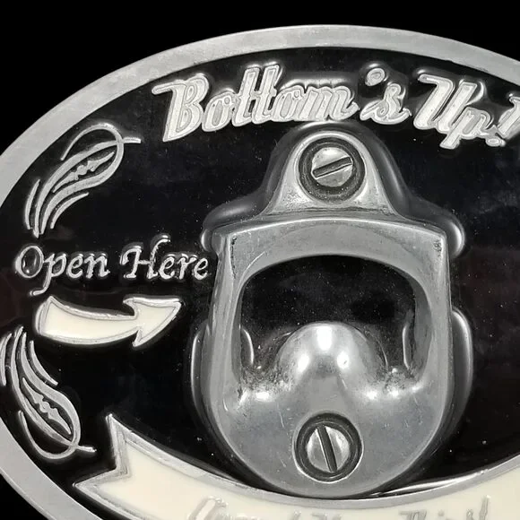 Belt Buckle Bottle Opener Bottom's Up Quench‎ Your Thirst Novelty Beer Drinking